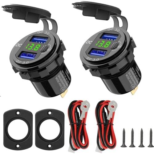 2PCS Quick Charge 3.0 On off Switch Waterproof 12V/24V QC3.0 USB Charger Voltmeter for Car Boat Marine Truck Golf RV Motorcycle