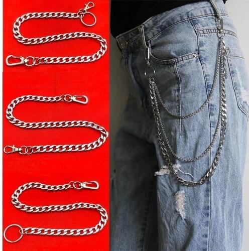 2019 New Arrive Long Metal Wallet Chain Leash Pant Jean Keychain Ring Clip Mens Hip Hop Stainless Steel Jewelry