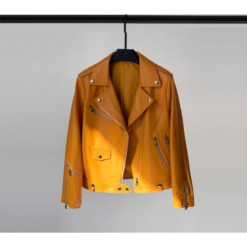 2021 New Leather Leather Coat Female Sheep Leather Scooter Short Zipper Leather Jacket Slimming Jacket