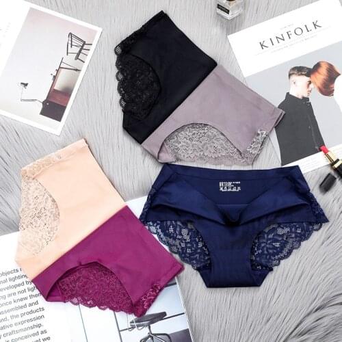 3 pcs/lot Sexy Lace Panties Seamless Women Underwear Briefs Nylon Silk for Ladies Transparent Intimates Lingerie Low Rise Pantys
