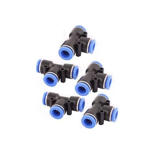 5 Pcs 12mm T Shaped 3 Way Air Pneumatic Quick Fitting Coupler Black Blue