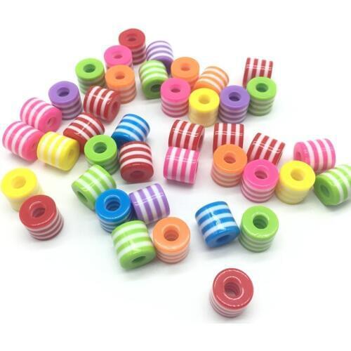 50ps/Lot 8*8MM Large Hole 3mm Cylindrical Shaped Striped Resin Beads DIY Mixed Candy Color Plastic Loose Bead For Jewelry Making