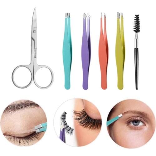 6Pcs Stainless Steel Tweezers Epoxy Gradient Glittering Powder Eyebrow Clip Decoration Eyebrow Tweezers Beauty Tool