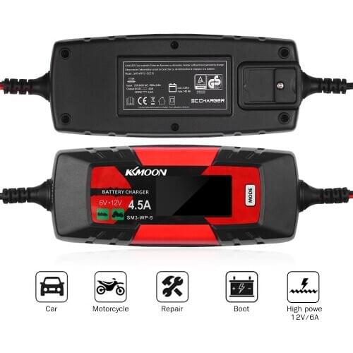 Car Battery Charger Maintainer 6V/12V 4.5A Intelligent Automatic Battery Charger Pulse Repair Charger for Cars Motorcycles Boat