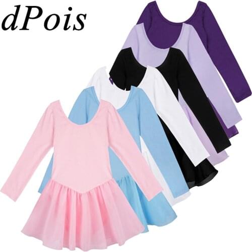 Kids Girls Gymnastics Leotard Ballet Tutu Dance Dress Long Sleeve Skirt Princess Party Dance Wear Ballerina Costume Gym Swimsuit
