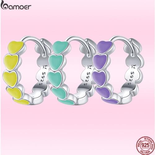 Bamoer Original 1 PCS 925 Sterling Silver Heart Shaped Ladies Series Earrings Piercing Daily Wear Travel Jewelry Present GAE488