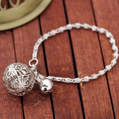 Fashion Charm Artificial Stone Bangle Cuff Bracelet Ball Bell Pendants Women Gift Adjustable Bangle Jewelry Lucky Birthday Gifts
