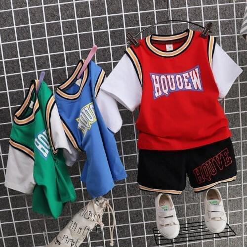 Childrens clothing 2021 summer new boys fashion basketball jumper + shorts 2pce baby boy letter suit 1-4 years old