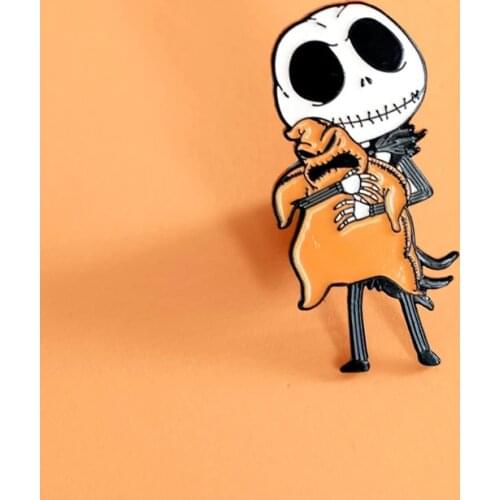Jack Hugging Oogie Boogie Enamel Brooch Pins Badge Lapel Pins Alloy Metal Fashion Jewelry Accessories Gifts