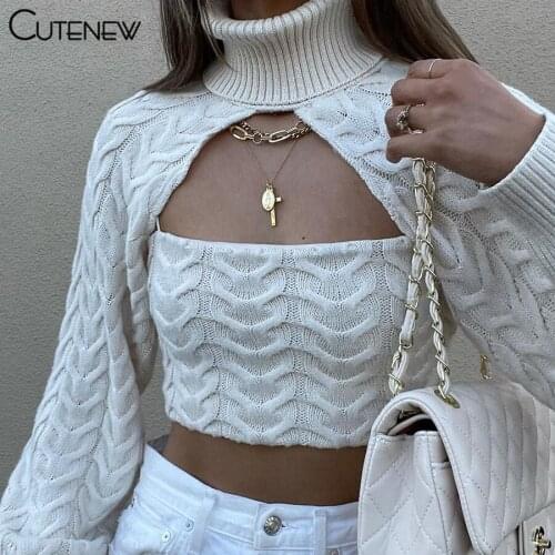 Cutenew Solid Knitted Lapel Removable T-Shirt Women Autumn Long Sleeve Crop Tops Fashion Skinny Streetwear Casual Slim Lady Tees