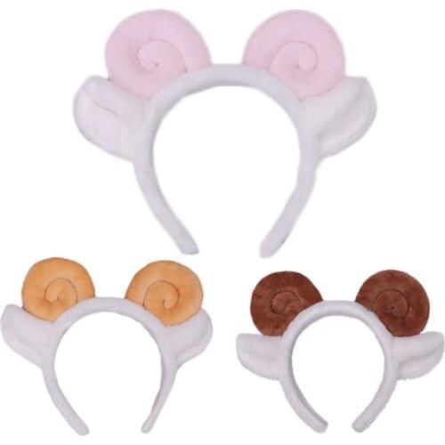 Sheep Headbands Furry Goat Horns Headwear Animal Hair Hoop for Halloween Cosplay Headpiece Fancy Dress Party Supplies