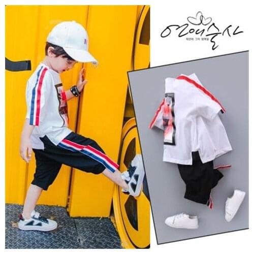 Boy Suit Childrens Summer 3 Color Short-sleeve Two-piece Set Kids Clothing