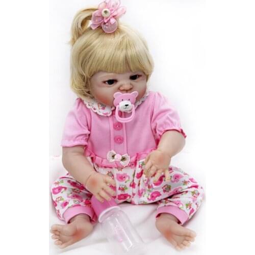20Inch 50cm Reborn Baby Doll Soft Silicone Body Cute Blonde Girl Blue Eyes Joint-body Toddler Toy Rebirth Dolls Childrens Gifts