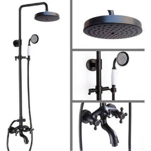 Black Oil Rubbed Brass Dual Cross Handles Bathroom Rainfall Rain Shower Head Faucet Set Bathtub Mixer Tap Wall Mounted mrs457