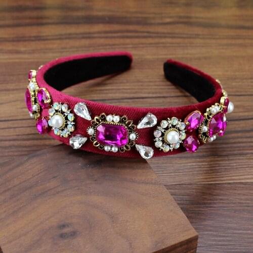 Fashion Hot Pink Crystal Stome Headband Diamante Women Hairband Designer Chic Pearl Hair Accessories