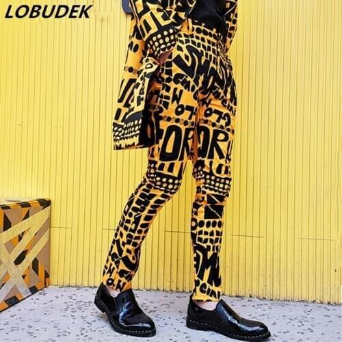 Bar Nightclub Male Singer Hairstylist Trendy Pants Hip Hop Punk Style Casual Pants Thin Slim Fit Pants Pencil Trousers Spring