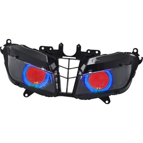Motorcycle HID Bi-Xenon Projector Conversion Headlight Assembly Blue Angel Red Demon Eyes LED Head Lamp For Honda CBR600RR 13-18