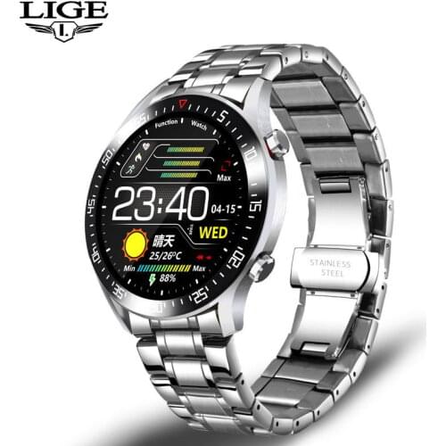 Men Steel Band Waterproof Fitness Sports Smart Watch Heart Rate Blood Pressure Detection Multifunction Smart Watches Male LIGE