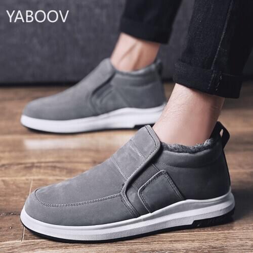 Mens Winter Snow Boots Anti-Slip Leather Warm Plush Inside Casual Ankle Boots Shoes Fur Lined Booties Outdoor Footwear for Men
