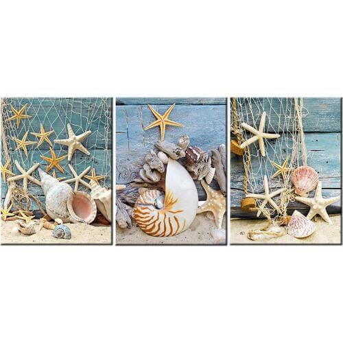 Full Square/Round Drill 5D DIY diamond painting 3pc Conch and starfish pictures mosaic Diamond Embroidery Wall Arts J1262