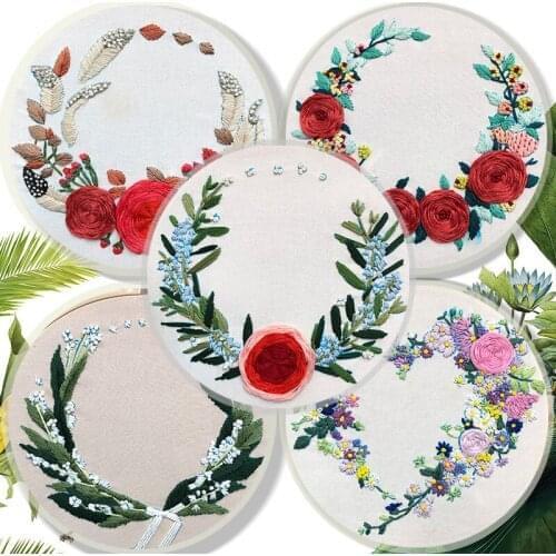 DIY Flowers Embroidery Kit Handcraft Needlework Cross Stitch Kit Cotton Embroidery Painting Embroidery Hoop Home Decor