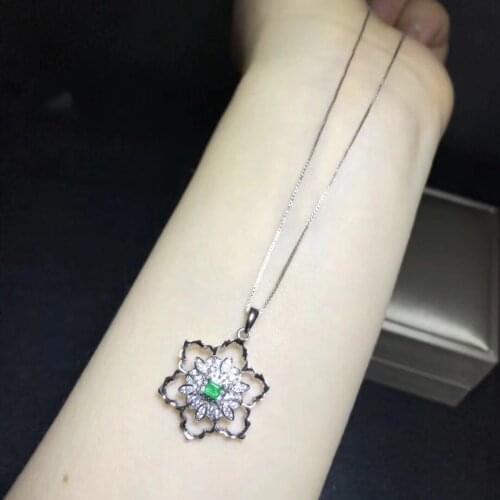 Natural Square Emerald Gemstone Necklaces For Women S925 Sterling Silver Fine Jewelry