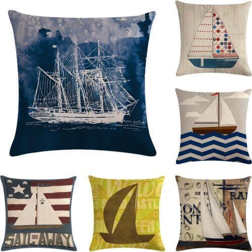 Retro Sailing Cushion Cover Old Ship Black Color Pattern Cotton Linen Throw Pillow Cover Decorative Home Sofa Bedding 45*45cm