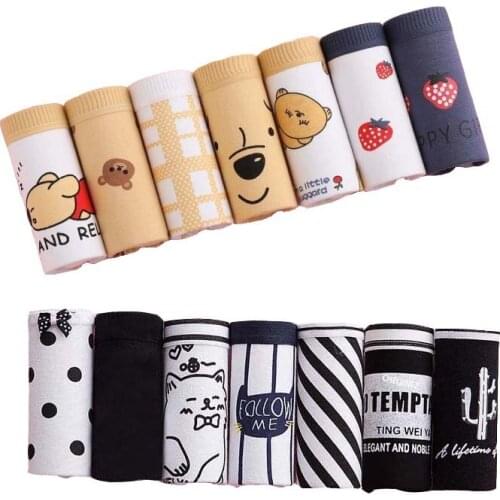 7Pcs/Set Womens Panties Underwear Cotton Briefs Shorts Print Cartoon Girls Sexy Lingeries Panties For Women Female Underwear
