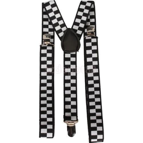 New 2014 Brand New Black and White Checkered Clip-on Braces Elastic Y-back Suspender 37 x 15/16 inch
