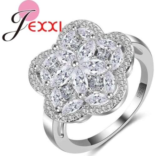 New Trendy Flower Shape Jewelry For Women Sparkly Clear Cubic Zirconia Silver Bijoux Wedding Party Promotion
