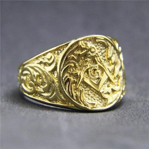 New Fashion Golden Patten Biker Ring 316L Stainless Steel Men Ring Cool Party Man Polishing AC Biker Ring