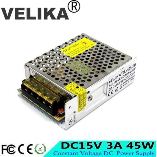 New Arrival DC15V 3A 45W Switching switch power supply Driver lighting Transformers 100-240V AC DC 15V SMPS For CNC CCTV Light