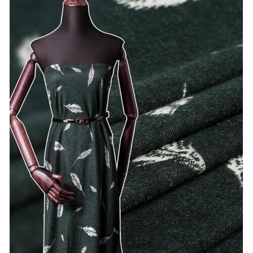 Autumn and winter fashion fabrics knitted velvet fabric high-end material wool jacquard dress feather printed velvet fabric new