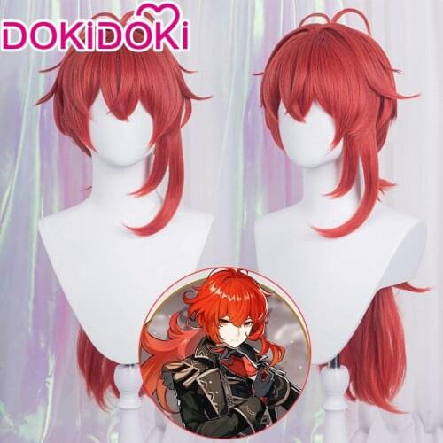 DokiDoki Game Genshin Impact Cosplay Halloween Diluc Cosplay Wig Genshin Impact Diluc Cosplay Hair