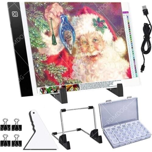 PDMDOG A4 Three Level Dimmable Led Light Pad Tablet,Eye Protection Easier for Diamond Painting Tools Accessories Stand Clips
