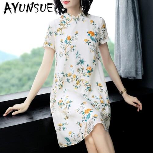 Summer Dress Women Print Floral Real Silk Dress Fashion Vintage Party Dress Women Dress Elegant Vestido Mujer P8136 YY2530