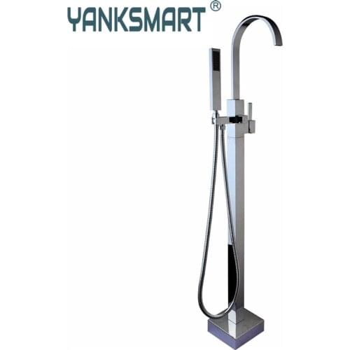 Polished Chrome Bathroom Shower Set Single Handle Floor Stand Mounted Bathtub Faucet Tap Shower With Hand Spray Mixer Set