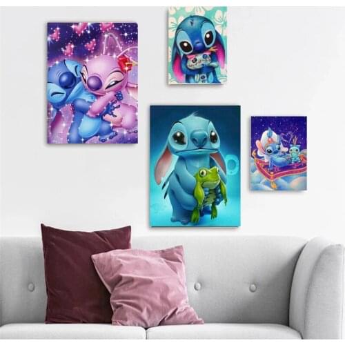 Canvas Painting Posters Disney Anime Lilo & Stitch Cartoon Stitch Print Art Wall Pictures for Kids Gift Living Room Decoration