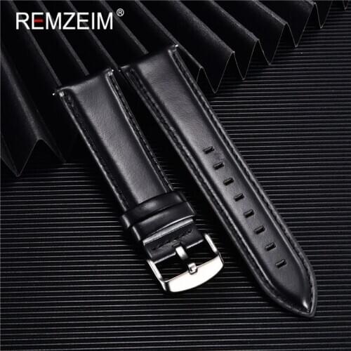 REMZEIM 18 20 22mm Calfskin Leather Watch band Strap for Amazfit Huawei GT Galaxy Watch 42 46mm Gear S3 Watchband Quick Release