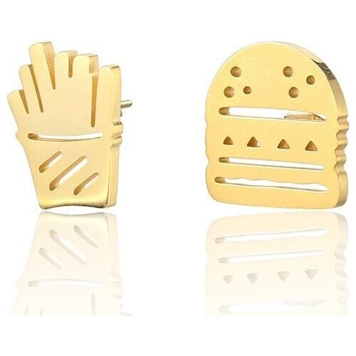 RIR Stainless Steel Fast Food Earrings Hamburger and Fries Minimalist Stud Earrings Jewelry Cute Women Gifts For Valentines Day