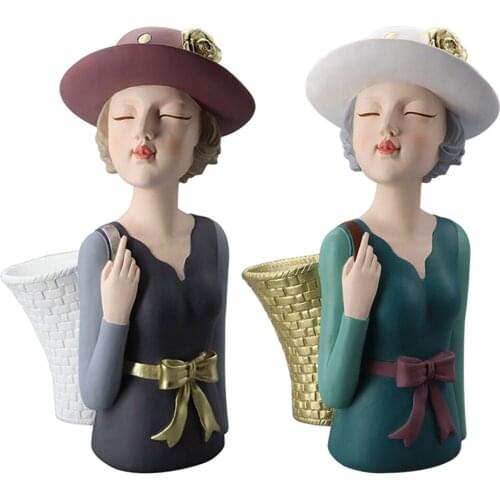 Modern Girl Statue Resin Unique Flower Vases Decorative Vase for Desk/Table/Meeting Room /Entryway Decor