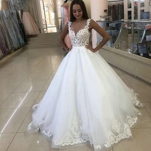 LORIE A Line Wedding Dress 2019 Cap Sleeve Appliqued Lace Boho Bride Dress For Girl Lace Up Back Wedding Gown vestidos