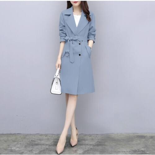 Trench Coat Womens Long 2020 New Korean Loose Outwear Temperament Abrigos Mujer Popular Spring Autumn Windbreaker Overcoat Q21