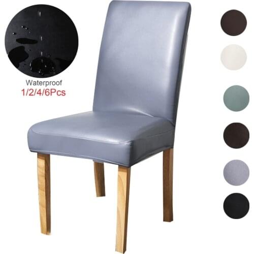 High Quality 100% Waterproof Chair Cover PU Leather Fabric Elastic Seat Chair Covers Stretch Seat Case for Home Banquet Kitchen