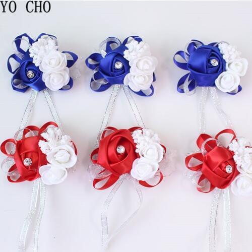 YO CHO Wrist Corsage Bridesmaid Sisters Hand Flowers Silk Artificial Bride Flowers White Wedding Dancing Party Decor Bridal Prom