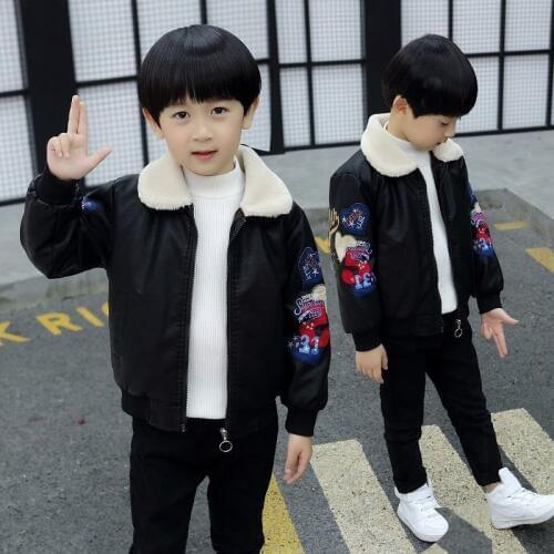 3 4 5 6 7 8 9 Years Big Boys Jackets Autumn Winter Plus Velvet Thickening Leather Clothing Children Boy Coat 2019 High Quality