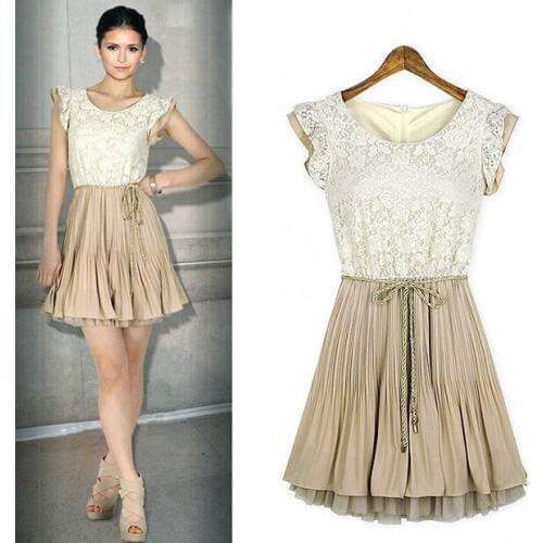 2019 New Retro Dress Women Fashion Summer Court Style Lace Princess Pleated Party Dress With Belt