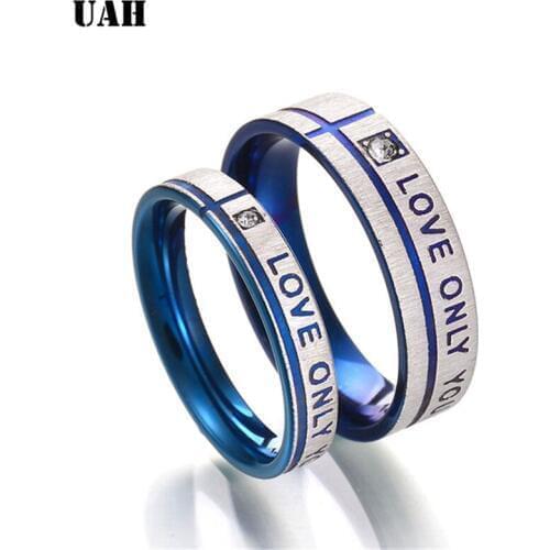 UAH Romantic Stainless Steel Silver Blue Love Only You Couple Rings Jewelry For Women Wedding Engagement Ring