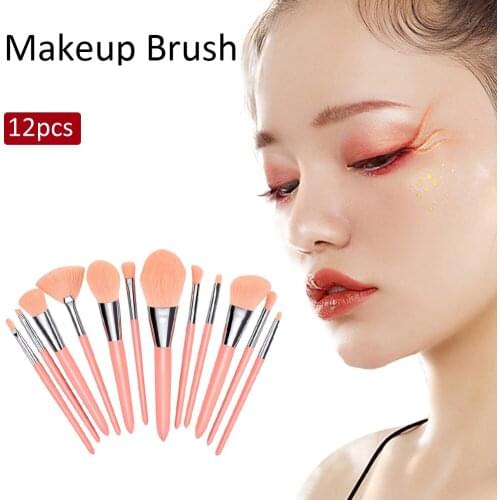 12pcs Beauty Cosmetic Brushes Powder Blusher Highlighter Brush Professional Eyeshadow Blending Eyebrow Makeup Brushes