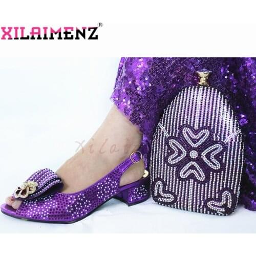 2020 Comfortable Heels Sandals with Matching Bag for Woman Shoes and Bag Set High Quality Italian Wedding Shoes in Purple